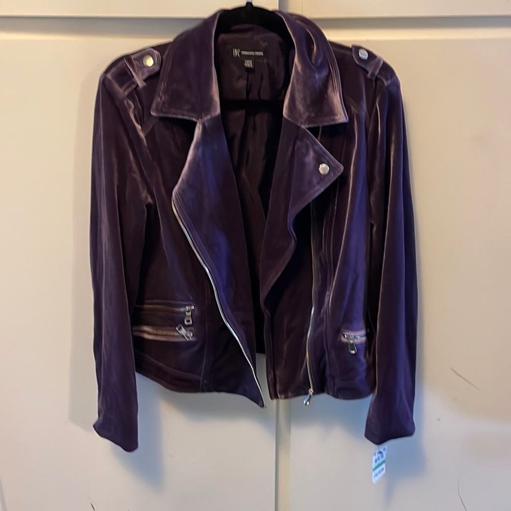 NWT INC International Concepts Womens Lilac Purple Velvet Motorcycle Jacket